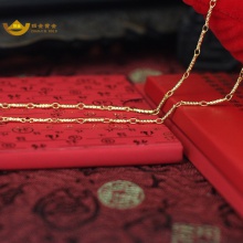 招金 温婉竹节足金黄金项链 Au999 6.80克重