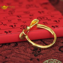 招金 简约蝴蝶足金黄金戒指 Au999 4.5克