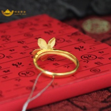    招金 精致花朵足金黄金戒指 Au999 4.27克 